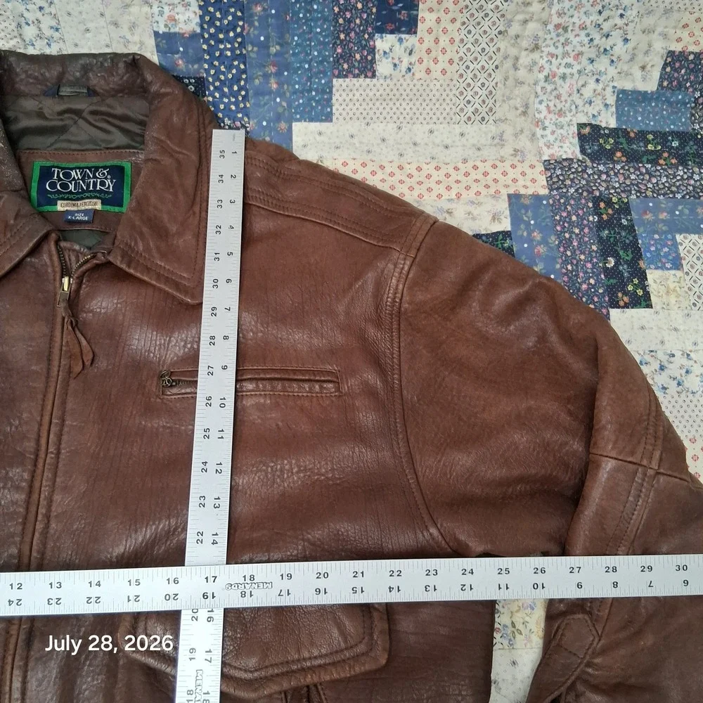 Vintage Town Country Gordon Ferguson Mens XL Brown Leather Bomber Jacket Quilted
